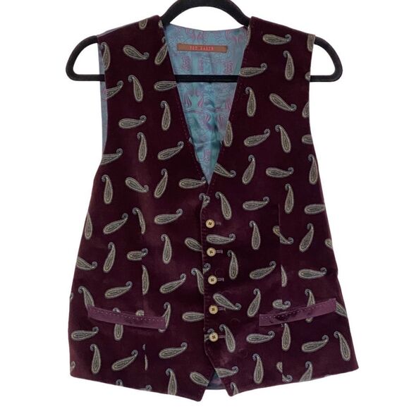 Ted Baker London Burgundy Paisley Print Velvet Vest Ted Sz 1 US Sz 4 - Picture 10 of 10